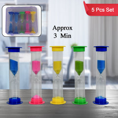 Plastic Hourglass Sand Timer Set ? 3-Min Sand Clock for Kitchen, Office, School & Kids (5 Pc)