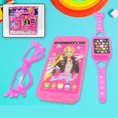 Barbiee Musical Phone, Watch & Glasses Set for Girls ? ABS Calling Toy (3-Piece, Battery Not Included)