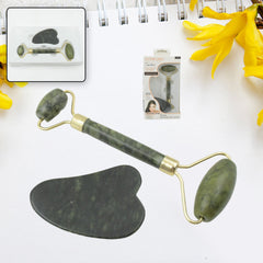 Jade Roller & Gua Sha Set ? Natural Face Massager for Anti-Aging, Glowing Skin & Face Shaping (1 Pc)