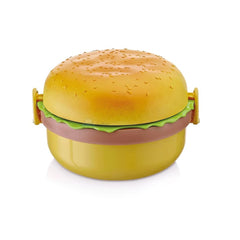 Burger Shape Lunch Box ? Double Layer 1000ml Food Container with 2 Spoons for Kids