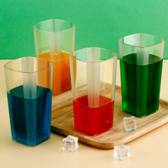 Unbreakable Stylish Transparent Square Design Water / Juice / Beer / Wine Tumbler Plastic Glass Set ( 300 ML, Pack of 6)