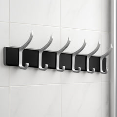 Wall Door Hook Rail | 6 Hook Hanger for Clothes & Hats | With Eco-Friendly Adhesive