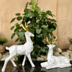 White Deer Sculpture Set