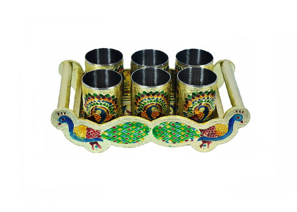 Peacock design serving tray with handles
