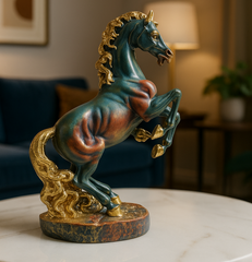 Blue Gold Rearing Horse decor showpiece