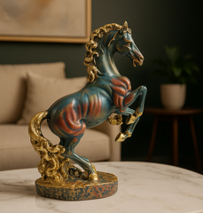 Blue Gold Rearing Horse decor showpiece