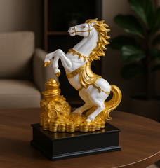 Luxury White & Gold Horse Statue