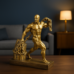Golden Muscle Man Pulling Chain Decor Statue