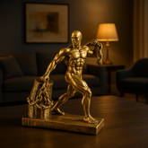 Golden Muscle Man Pulling Chain Decor Statue