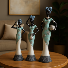 African Women Sculpture Set Decor