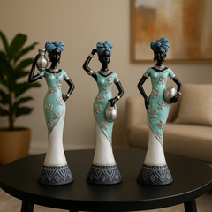 African Women Sculpture Set Decor