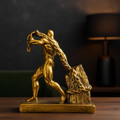 Golden Muscle Man Pulling Chain Decor Statue