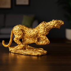 Golden Running Panther Decor Showpiece