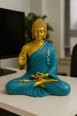 Blue Meditating Buddha Decor Statue