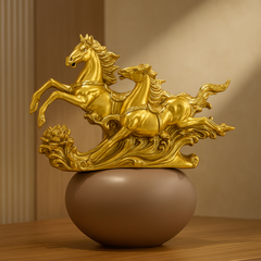 Golden Twin Horses Decor Sculpture