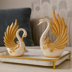 white and gold swan couple showpiece