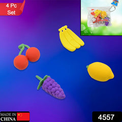 Mini Cute Vegetables and Fruits Erasers or Pencil Rubbers for Kids, 1 Set Fancy & Stylish Colorful Erasers for Children, Eraser Set for Return Gift, Birthday Party, School Prize, 3D Erasers (4 pc Set)