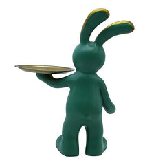 Bunny Figurine with Gold Tray, Handmade Resin Statue,