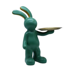 Bunny Figurine with Gold Tray, Handmade Resin Statue,