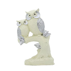Polyresin Owl Set of 2 Showpiece for Table Decor White & Silver Handmade Figurines for Home Dcor, Resin Tabletop Decor