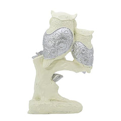 Polyresin Owl Set of 2 Showpiece for Table Decor White & Silver Handmade Figurines for Home Dcor, Resin Tabletop Decor