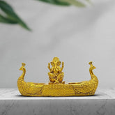 )Ganesha Peacock Candle Holder Gold Plated Metal, Handmade Hindu Idol, Spiritual Home Decor, Festive Gift Item