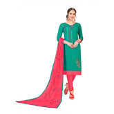 Generic Women's Slub Cotton Unstitched Salwar-Suit Material With Dupatta (Turquoise, 2 Mtr)