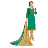 Generic Women's South Slub Cotton Unstitched Salwar-Suit Material With Dupatta (Green, 2 Mtr)