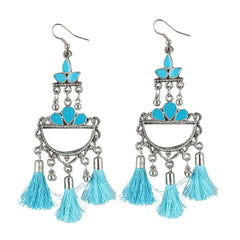 Generic Women's Oxidized Silver plated Firoji Tassels Earrings-silver, Blue