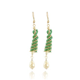 Generic Women's Alloy Hook Dangler Hanging Earrings-Green
