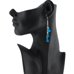 Generic Women's Tassels Beads Hook Dangler Hanging Hanging Earrings-Blue