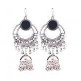 Generic Women's Silver Oxidized Hook Dangler Hanging Afgani Tribal Fancy Earrings-Silver