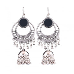 Generic Women's Silver Oxidized Hook Dangler Hanging Afgani Tribal Fancy Earrings-Silver
