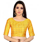 Generic Women's Brocade, Inner-Cotton Full Stitched Padded Blouse (Yellow )