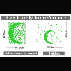 Generic Green Galaxy Of Stars With Moon Radium Night Glow Wall Sticker