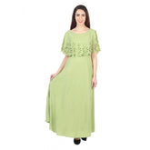 Generic Women's Crepe Solid Sleeveless Full Length Gown(Light Green)