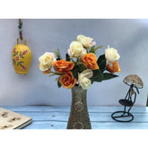 Generic Artificial Flowers Bunch Bouquet Of 10 Garden Roses For Home Decoration (Color: Multi, Material: Silk Polyester)