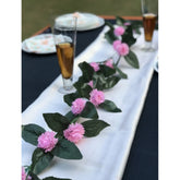 Generic Artificial Light Pink Marigold Genda Flower Vine Creepe With Big Green Leaves For Home Decoration (Color: LightPink, Material: Silk Polyester)