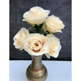 Generic Artificial Flowers Bunch Bouquet Of 5 Champagne Roses For Home Decoration (Color: Cream, Material: Silk Polyester)