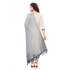 Generic Women's Cotton Silk Strips Printed Dupatta (Grey, Length:2-2.4 mtr)