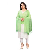 Generic Women's Cotton Silk Strips Printed Dupatta (Parrot Green, Length:2-2.4 mtr)