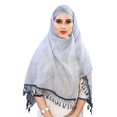 Generic Women's Cotton Silk Strips Printed Dupatta (Grey, Length:2-2.4 mtr)