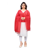 Generic Women's Cotton Silk Strips Printed Dupatta (Red, Length:2-2.4 mtr)