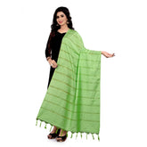 Generic Women's Cotton Jari Woven Work Dupatta (Parrot Green, Length:2-2.4 mtr)