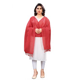 Generic Women's Cotton Silk Strips Printed Dupatta (Maroon, Length:2-2.4 mtr)