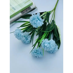 Generic Artificial Flowers Bunch Bouquet Of 6 Chrysanthemum Flowers For Home Decoration (Blue, Material:Silk, Polyester)
