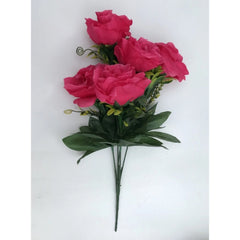 Generic Artificial Flowers Bunch Bouquet Of 5 Roses For Home Decoration (Dark Pink, Material:Silk, Polyester)