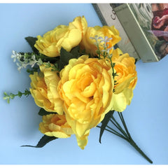 Generic Artificial Flowers Bunch Bouquet Of 7 Poppy Flowers For Home Decoration (Yellow, Material:Silk, Polyester)