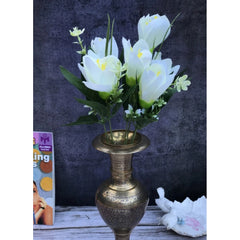 Generic Artificial Flowers Bunch Bouquet Of Daffodil Tulip Flowers For Home Decoration (White, Material:Silk, Polyester)
