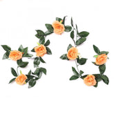 Generic Artificial Rose Vine Flowers With Green Leaves For Home Party Garden Wall Decoration (Peach, Material:Silk, Polyester)
